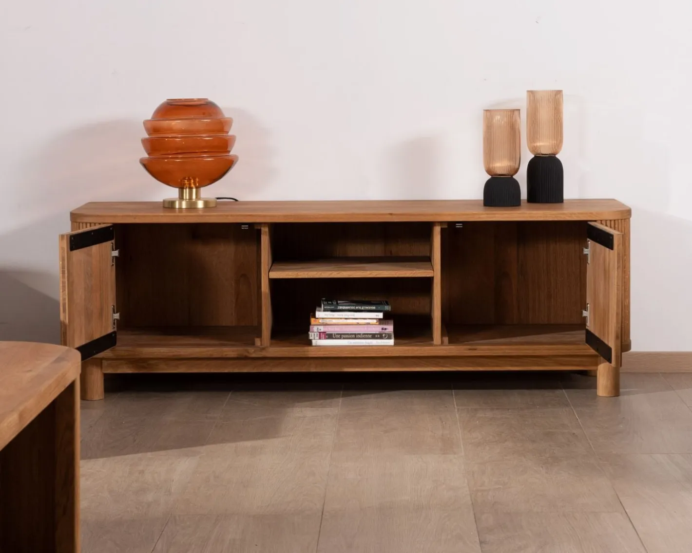 Sale Meuble télé 150 cm 2 portes en chêne huilé style rétro "Winton" Meuble Télé