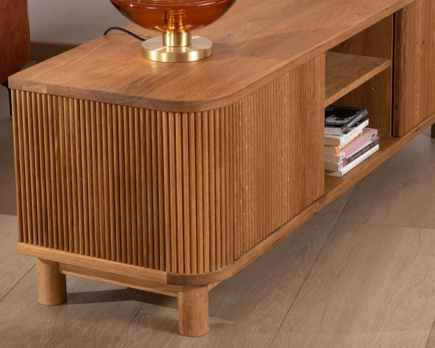 Sale Meuble télé 150 cm 2 portes en chêne huilé style rétro "Winton" Meuble Télé