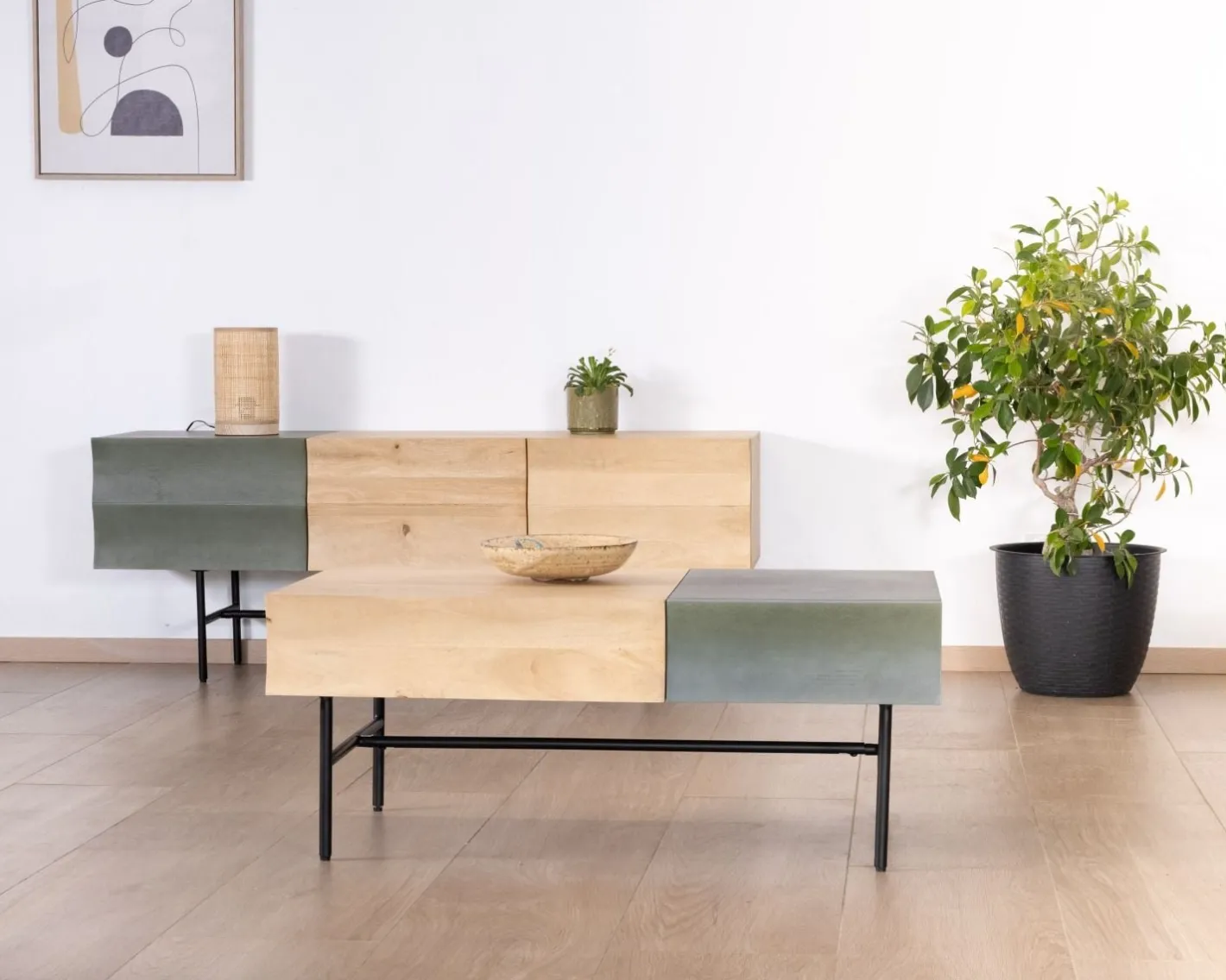 Best Meuble télé design métal noir bois bicolore "Elegancy" 150 cm Meuble Télé