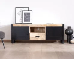 Clearance Meuble télé industriel métal et bois 150 cm 