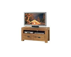 Sale Meuble télé 1 niche 2 tiroirs "Lodge Casita" en chêne huilé 120 cm Meuble Télé