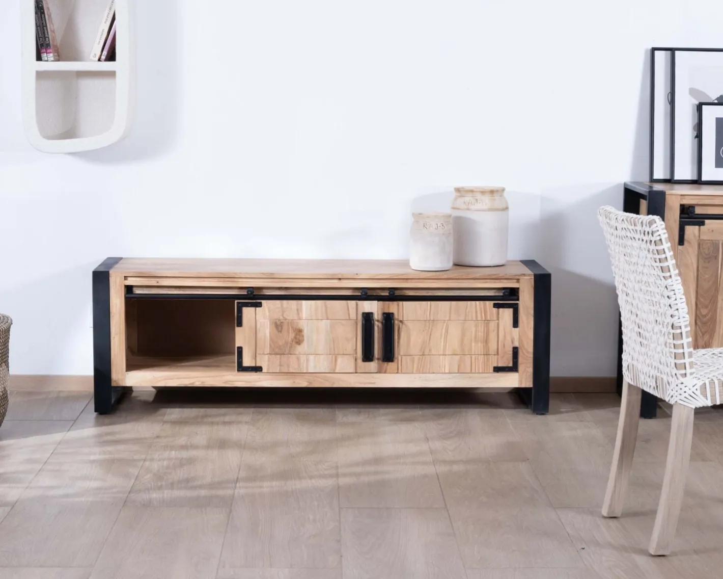 Meuble télé style industriel bois et métal 2 portes "Montréal" 160 cm Meuble Télé