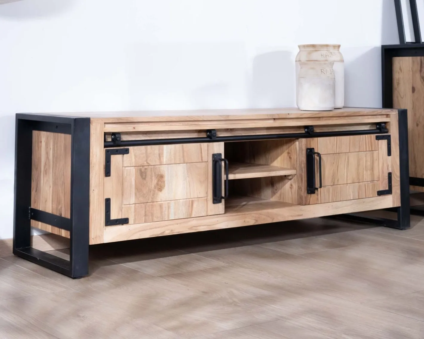 Meuble télé style industriel bois et métal 2 portes "Montréal" 160 cm Meuble Télé