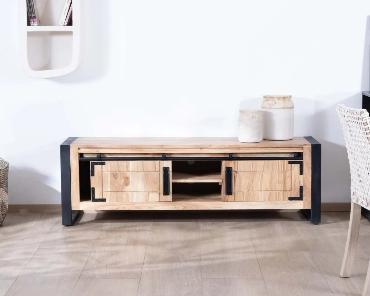 Meuble télé style industriel bois et métal 2 portes "Montréal" 160 cm Meuble Télé