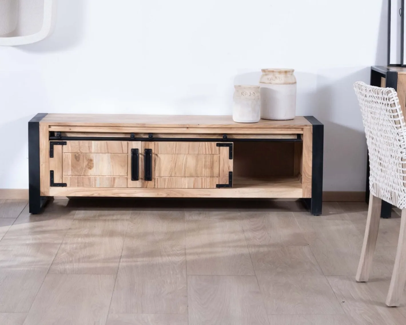 Meuble télé style industriel bois et métal 2 portes "Montréal" 160 cm Meuble Télé