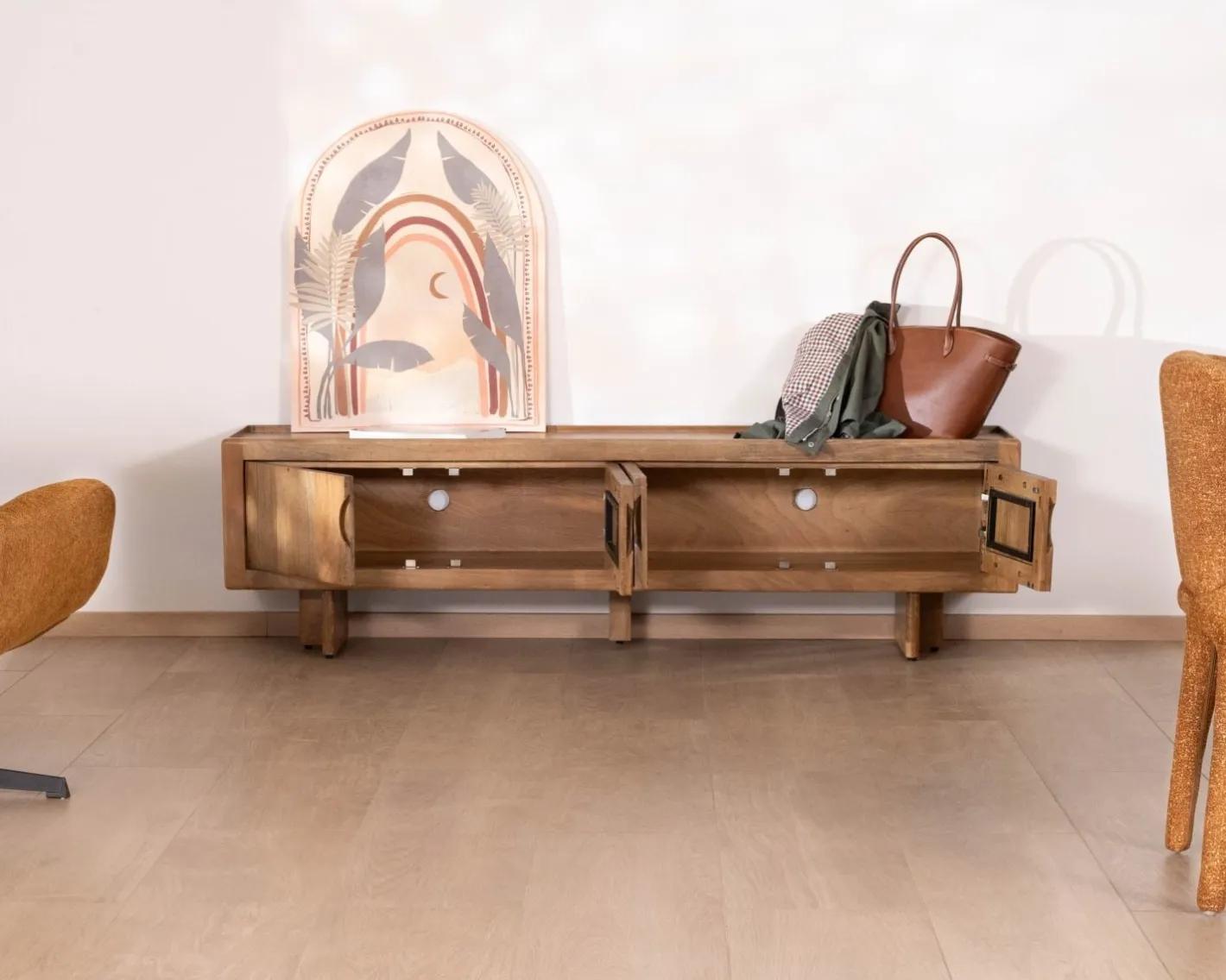 Online Meuble TV bas 180 cm en manguier naturel "Odely" 4 portes Meuble Télé