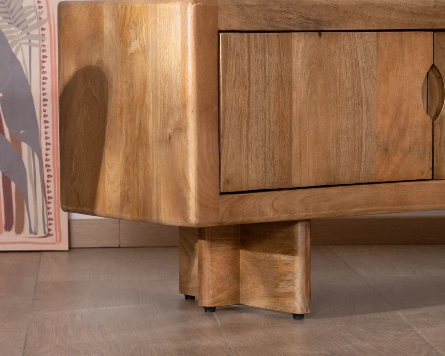 Online Meuble TV bas 180 cm en manguier naturel "Odely" 4 portes Meuble Télé
