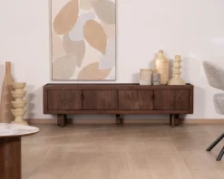 Meuble TV bas 4 portes 180 cm en manguier massif