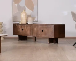 Meuble TV bas 4 portes 180 cm en manguier massif
