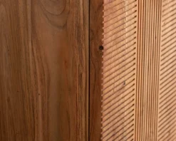 Discount Meuble TV 145 cm contemporain en acacia avec liserés noirs "Lumino" niche éclairage LED Meuble Télé