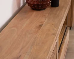 Discount Meuble TV 145 cm contemporain en acacia avec liserés noirs
