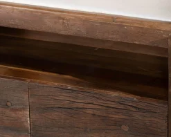 Hot Meuble TV 180 cm en bois recyclé et plateau marbre blanc