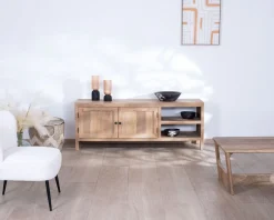 Clearance Meuble TV 160 cm en manguier "Maestro" avec double porte Meuble Télé