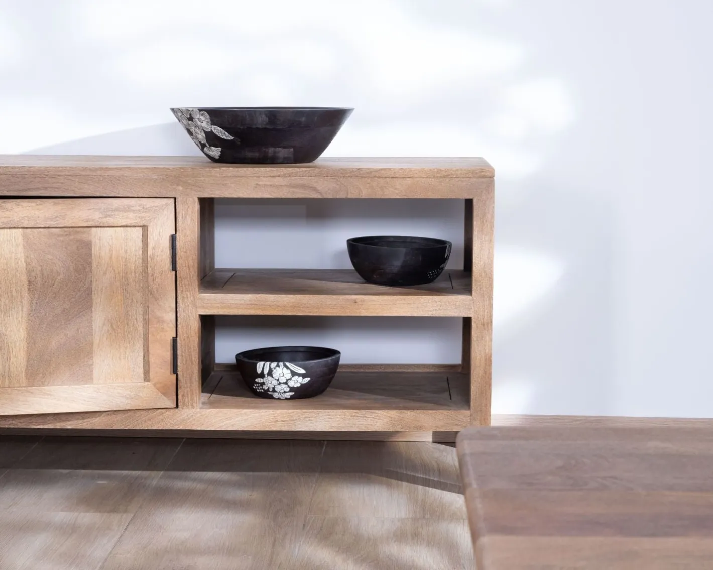 Clearance Meuble TV 160 cm en manguier "Maestro" avec double porte Meuble Télé