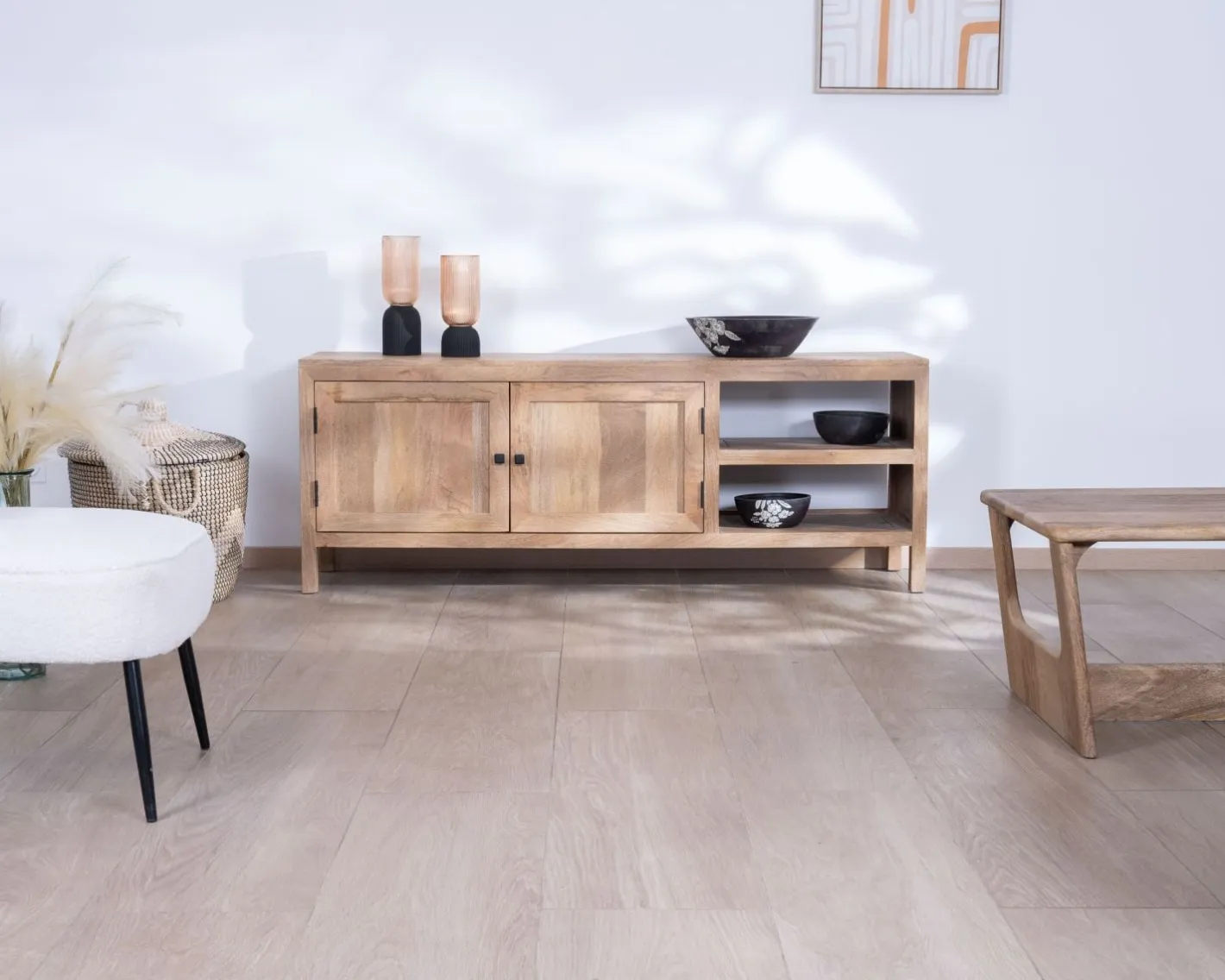 Clearance Meuble TV 160 cm en manguier "Maestro" avec double porte Meuble Télé