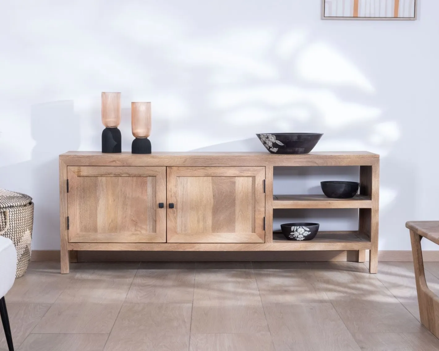 Clearance Meuble TV 160 cm en manguier "Maestro" avec double porte Meuble Télé