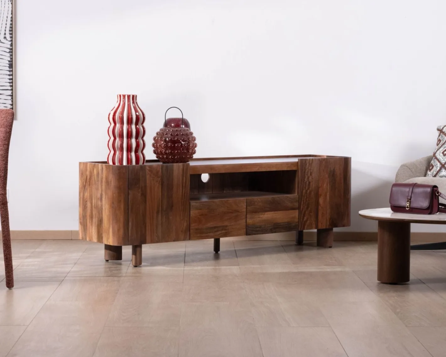 Clearance Meuble TV 175 cm en manguier massif style contemporain minimaliste "Malaké" Meuble Télé