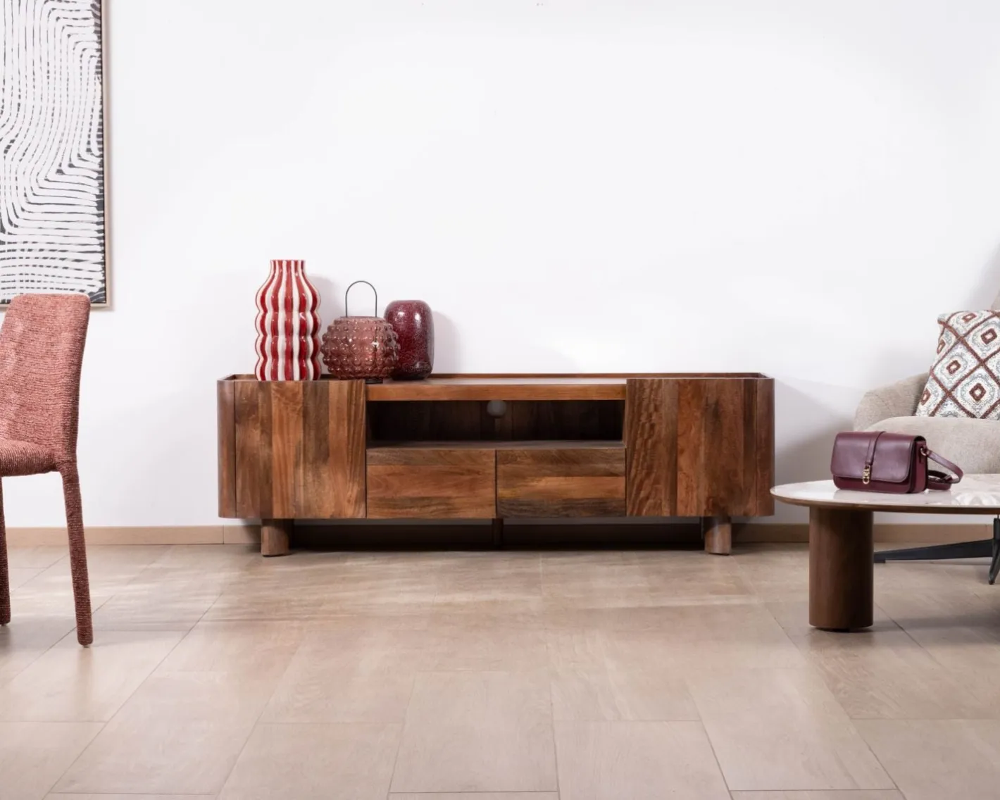 Clearance Meuble TV 175 cm en manguier massif style contemporain minimaliste "Malaké" Meuble Télé