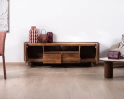 Clearance Meuble TV 175 cm en manguier massif style contemporain minimaliste