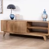 Clearance Meuble TV 170 cm en manguier massif style scandinave "Elyka" avec double porte et niches Meuble Télé