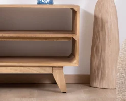 Clearance Meuble TV 170 cm en manguier massif style scandinave "Elyka" avec double porte et niches Meuble Télé