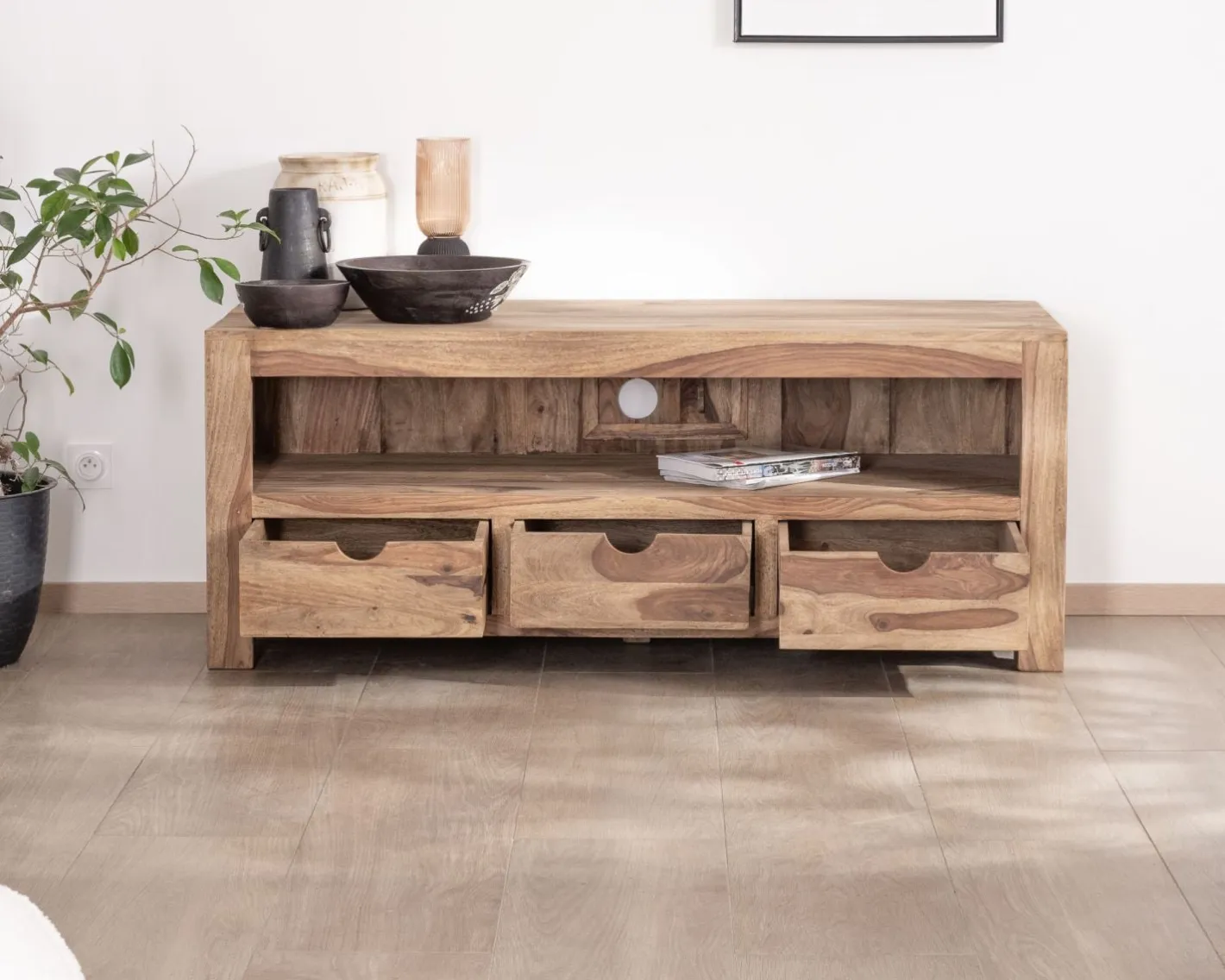 Online Meuble TV 150 cm en palissandre "Kalanohé" grande niche et 3 tiroirs Meuble Télé