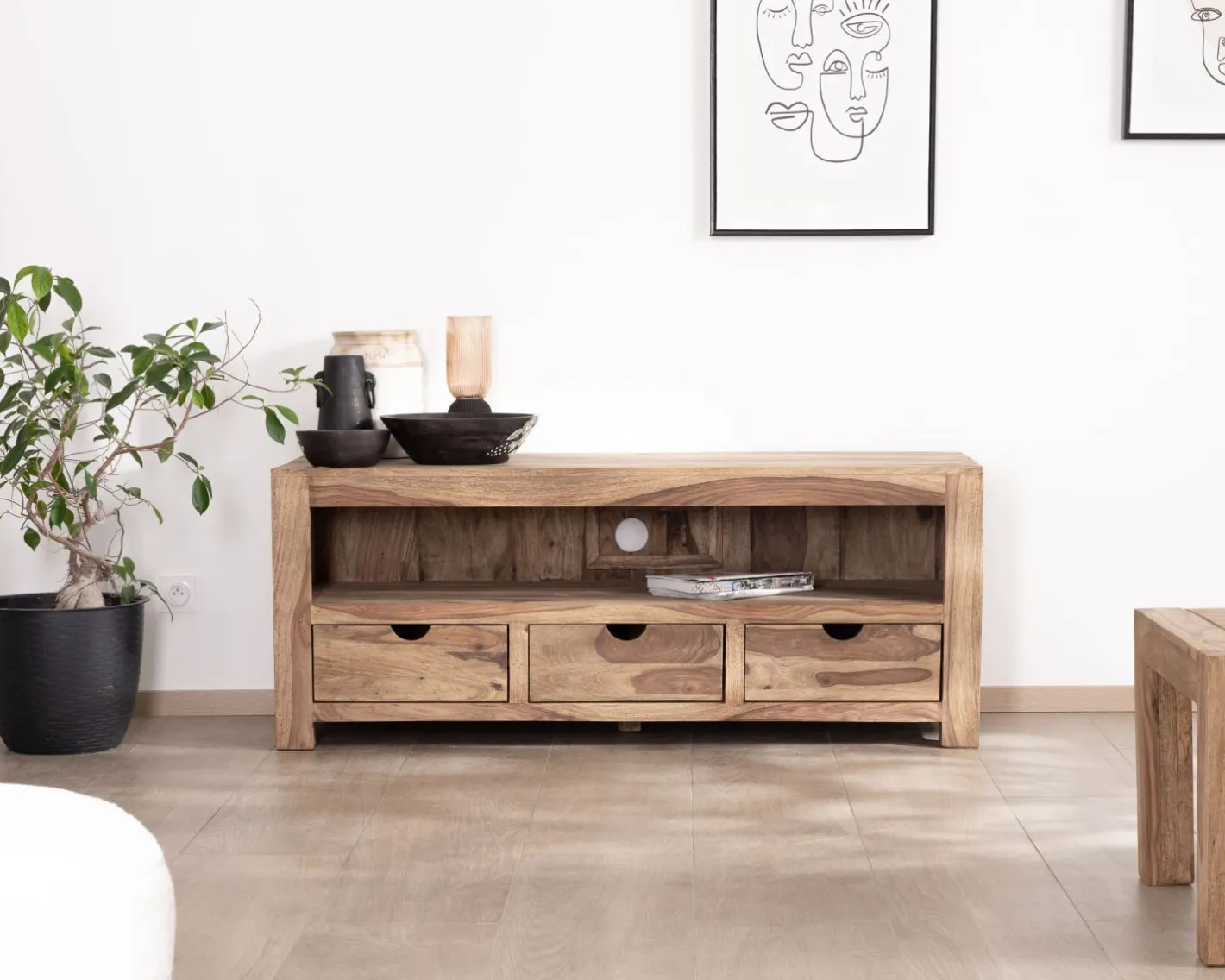 Online Meuble TV 150 cm en palissandre "Kalanohé" grande niche et 3 tiroirs Meuble Télé