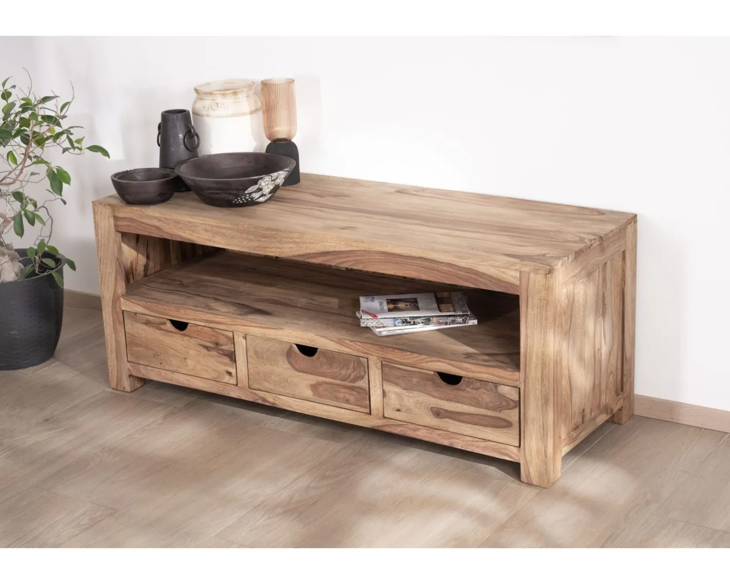Online Meuble TV 150 cm en palissandre "Kalanohé" grande niche et 3 tiroirs Meuble Télé
