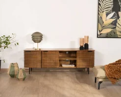 Meuble TV 160cm en teck et manguier et pieds métal noir "Sheffield" Meuble Télé