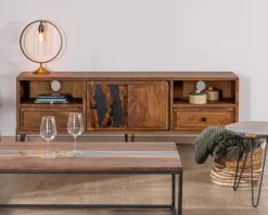 Best Meuble TV 175cm ethnique acacia massif pieds métal noir "Membatu" Meuble Télé