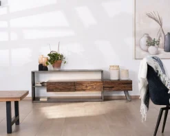 Outlet Meuble TV 195 cm original en bois et métal "Crescendo" avec éclairage LEDs Meuble Télé