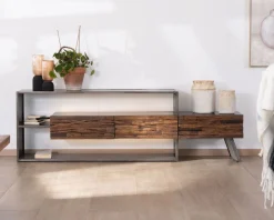 Outlet Meuble TV 195 cm original en bois et métal "Crescendo" avec éclairage LEDs Meuble Télé