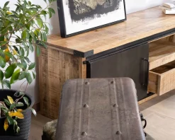 Clearance Meuble TV 160 cm porte coulissante métal et bois
