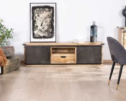 Clearance Meuble TV 160 cm porte coulissante métal et bois