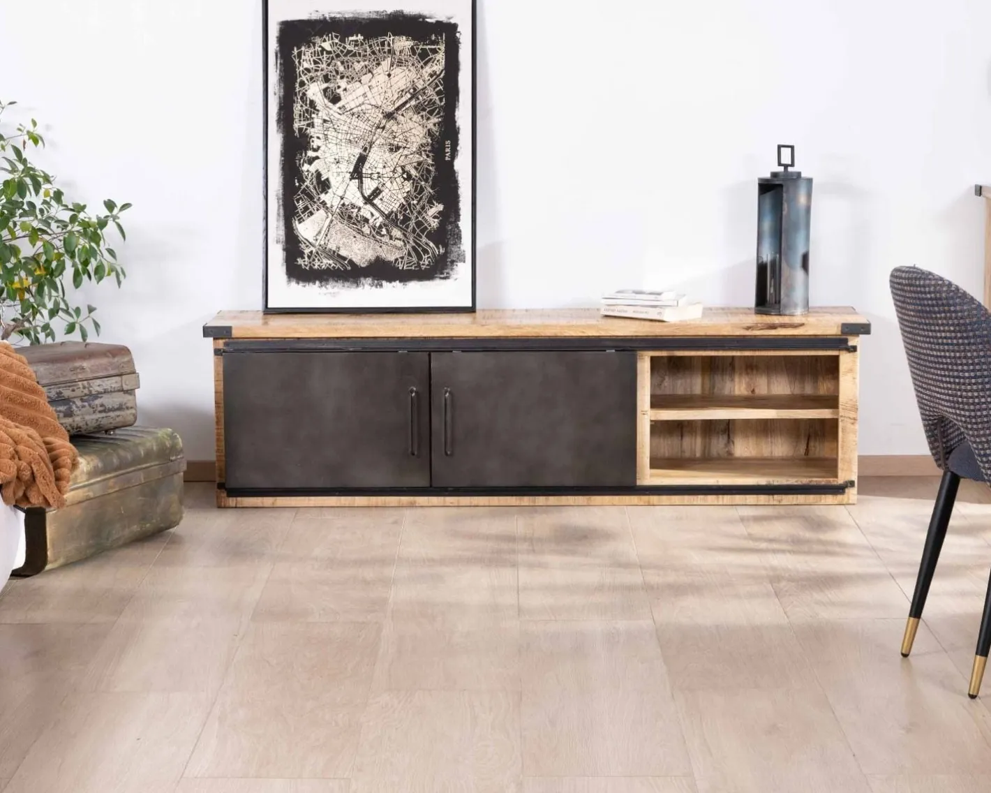 Online Meuble TV 180 cm à portes coulissantes métal et bois "Caractère" Meuble Télé