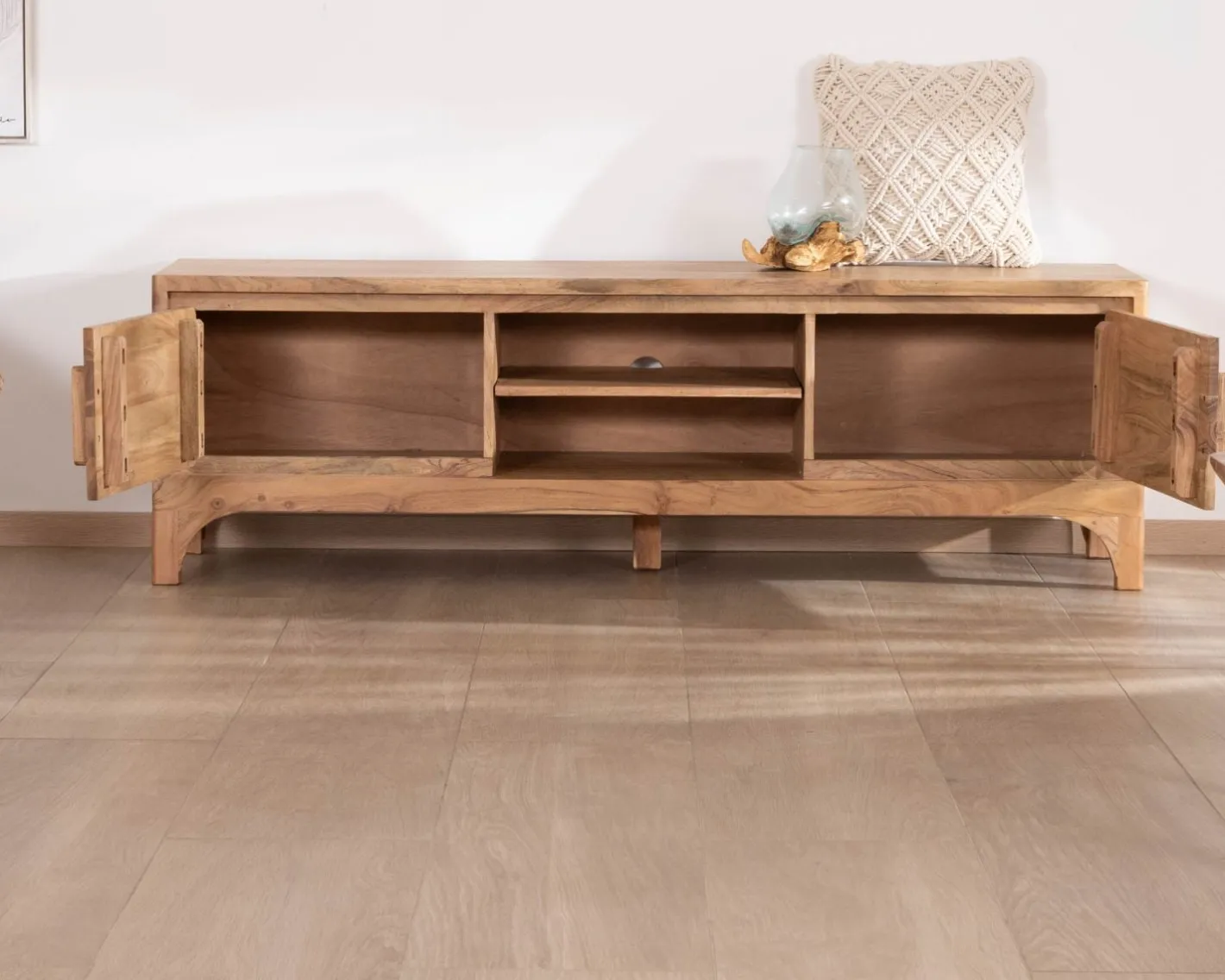 Clearance Meuble TV 160 cm style zen en acacia "Melody" Meuble Télé
