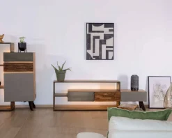 Discount Meuble TV contemporain multi matériaux avec éclairage LED "Mezzo" Meuble Télé