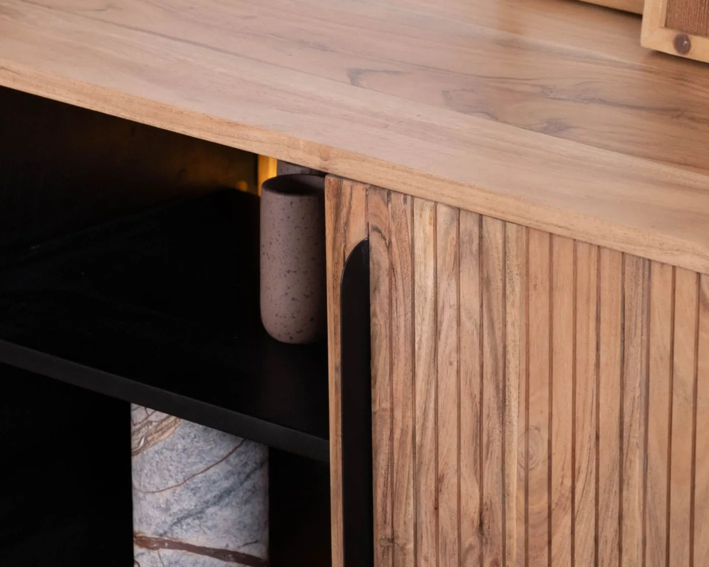 Outlet Meuble TV design rétro 175 cm "Bopee" avec éclairage LED Meuble Télé