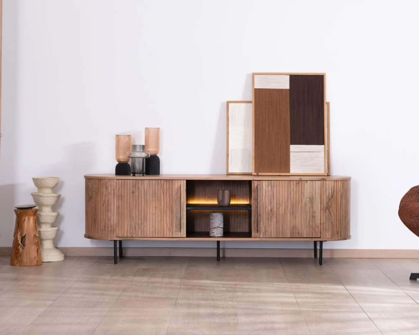 Outlet Meuble TV design rétro 175 cm "Bopee" avec éclairage LED Meuble Télé