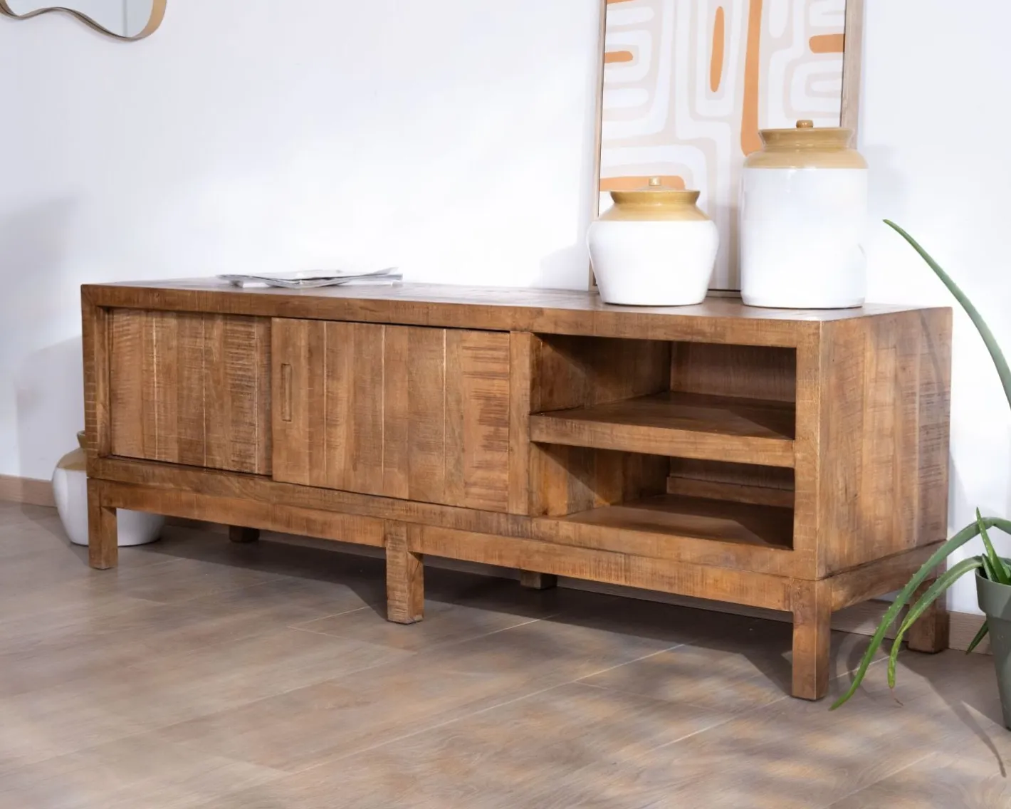 Clearance Meuble TV en manguier massif style ethnique chic "Aruna" Meuble Télé