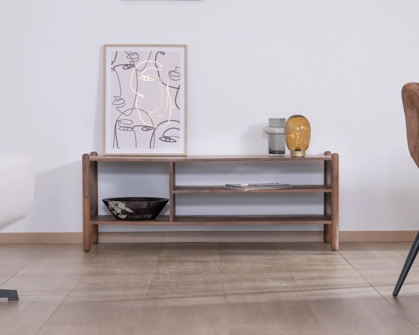 New Meuble TV esprit japandi "Yona" en acacia massif 130 cm Meuble Télé