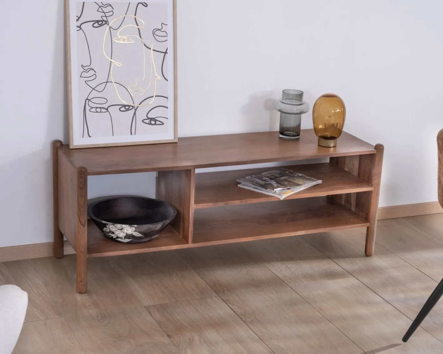 New Meuble TV esprit japandi "Yona" en acacia massif 130 cm Meuble Télé