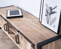 Online Meuble TV industriel 180 cm bois et métal 2 portes 2 niches
