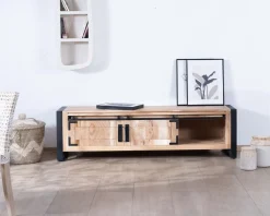 Online Meuble TV industriel 180 cm bois et métal 2 portes 2 niches