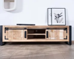 Online Meuble TV industriel 180 cm bois et métal 2 portes 2 niches
