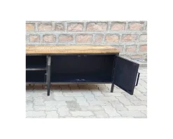 New Meuble TV noir en métal et bois "Dowtoun" style atelier 220 cm Meuble Télé