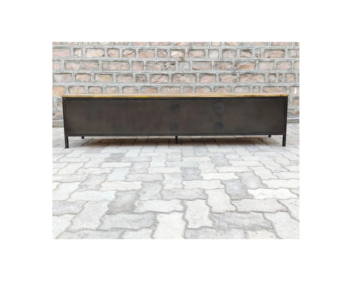 New Meuble TV noir en métal et bois "Dowtoun" style atelier 220 cm Meuble Télé