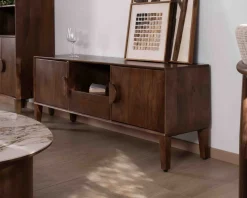 Discount Meuble TV néo-rétro en manguier massif foncé 150 cm "Kaldo" Meuble Télé