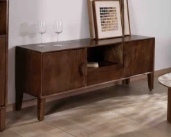 Discount Meuble TV néo-rétro en manguier massif foncé 150 cm