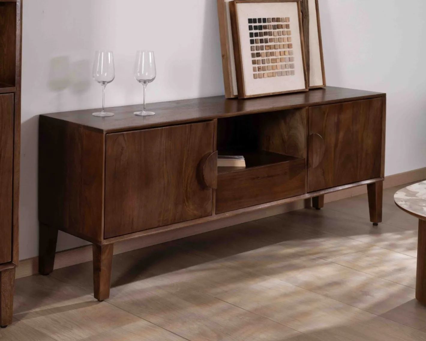 Discount Meuble TV néo-rétro en manguier massif foncé 150 cm "Kaldo" Meuble Télé